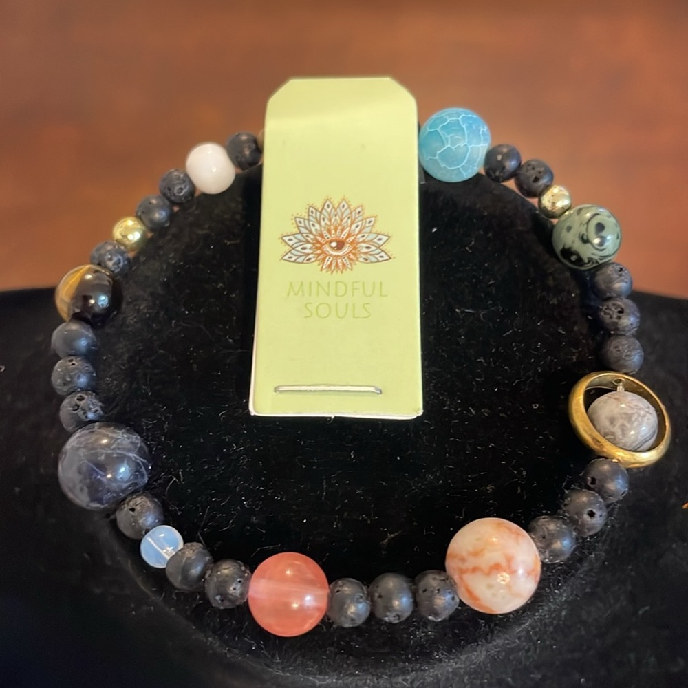 Mindful Souls 9 Planets Solar System Stretch Energy Bracelet Natural Gem Stones